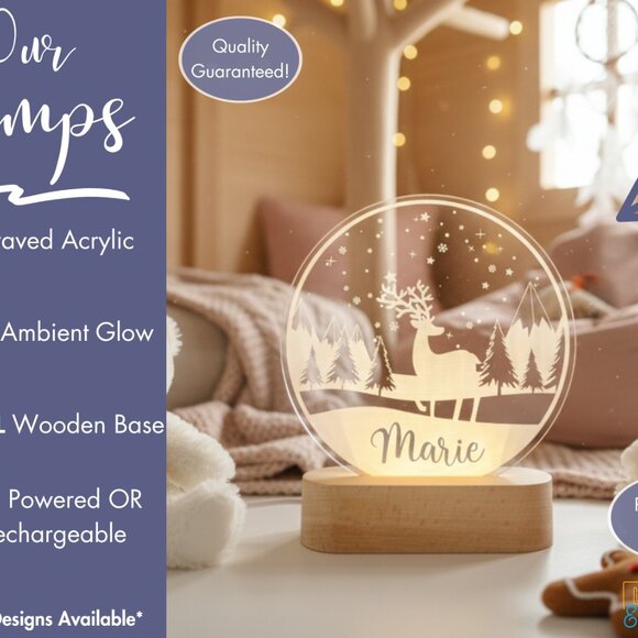 Winterland Deer Custom Name Light • Personalized LED Cloud Decor • Kids Gift - Picture 3 of 8